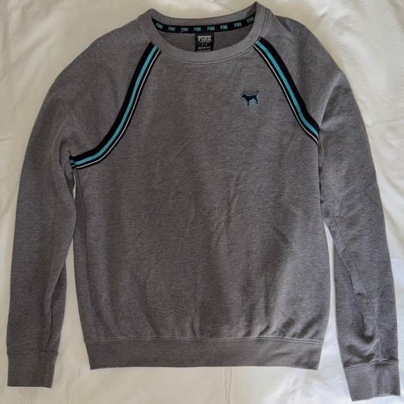 Victoria's Secret Sweaters - Victoria's Secret Gray Crewneck Sweater with Black and Blue Stripes